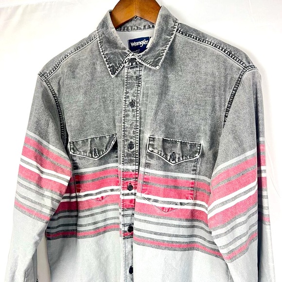 Vintage Wrangler Brushpopper Black Grey Striped Western Rodeo Cowboy X-Long - Picture 3 of 13